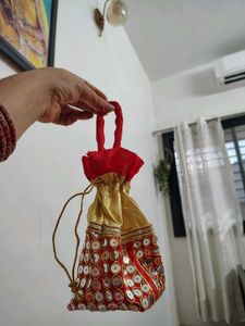 Red & Gold Potli Bag
