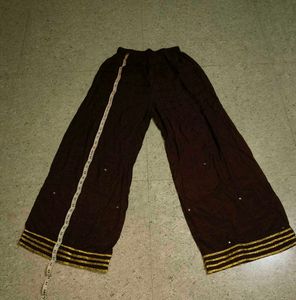 Embellished Brown Palazzo Pants