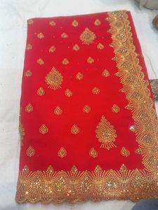 Stunning Red Embroidered Saree