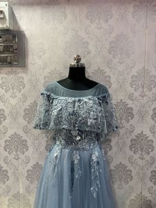 Elegant Blue Tulle Evening Gown