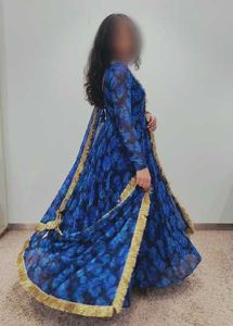 Blue Floral Anarkali with Dupatta (Size M)