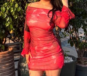 Red Patterned Bodycon Dress