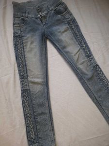 High-Waist Slim Fit Jeans with Braided De