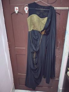 Elegant Black &amp; Gold Embroidered Ethnic Gown