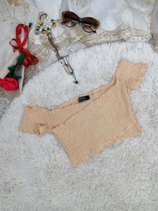 Smocked Off-Shoulder Crop Top