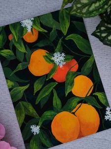 🎨 Oranges and Leaves – Hand-Painted Artwork