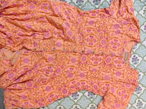 Peach Floral front open anarkali Kurta