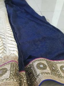 Saree Set: Peach &amp; Navy Blue