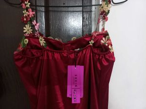 Red Satin Trim Dress