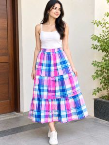 Chic Tiered Plaid Maxi Skirt waist size-38
