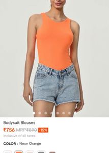 UNUSED Vibrant Orange High Neck Bodysuit