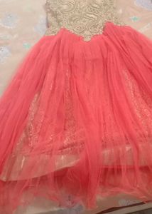 Stunning Coral Tulle Embellished Gown