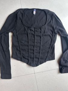 Black Long Sleeve Corset Top