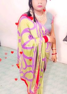 new crape Green &amp; Purple Saree