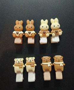 8-Piece Cute Bunny & Bear Hair Clips Set –