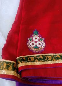 Embroidered border , Dark deep red Saree