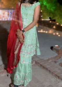 Elegant Mint Green Embroidered sarara set