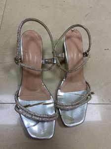 Sparkly Silver Strappy Heels