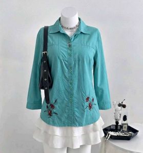 Teal Embroidered Button-Down Shirt