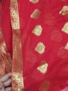 Red Saree with Gold Motifs