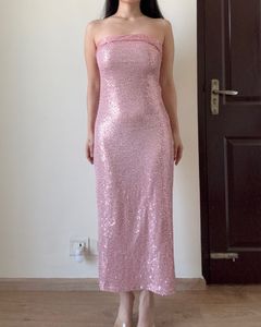 Stunning Pink Sequin Strapless Gown