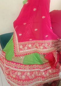 Green Lehenga With Pink Dupatta N Blouse