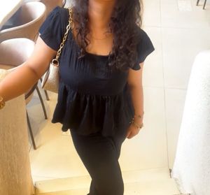 2 in one with korean bow Chic Black top