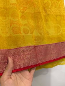 Vibrant Yellow and pink saree set
