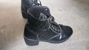 Black Quilted Lace-Up Boots