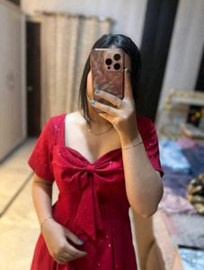 Free delivery 🚚 Chic Red Bow Front Midi Dress