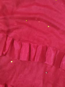 💗Ruffle Sheer Pink Dupatta with Embellishments