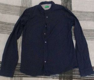 Benetton Navy Printed Mandarin Collar Shirt