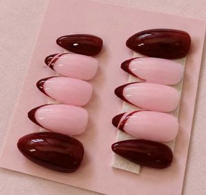 Chic Brown &amp; Pink French Tip Press-On Nails
