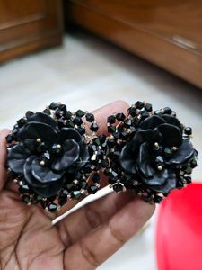 Black Floral Beaded Earrings