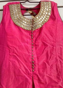Pink Kurta with Embellished Neckline