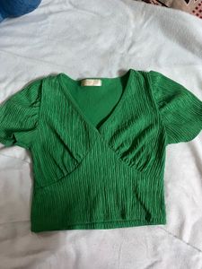 Vibrant Green Cropped Puff Sleeve Top