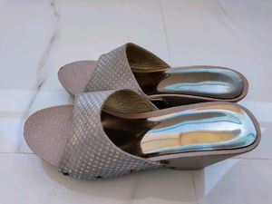 Grey Beige Wedge Heels