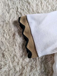 zara Ribbed White Top with Scalloped Cuffs