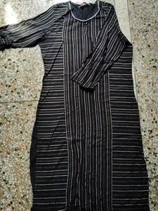 Striped Black Cotton Kurta