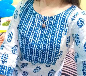 Casual Printed Women White, Light Blue Short Kurti