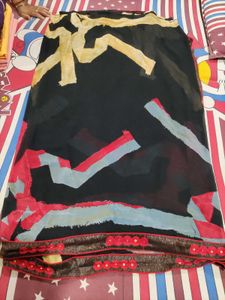 Abstract Print Black Saree