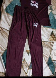 Unused Maroon "Slow Down" T-Shirt &amp; Pants Set