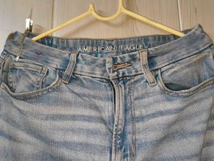 American Eagle Light Wash Wide Leg Cargo Jeans