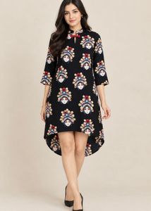 Black Kurta with Opera Mask Print