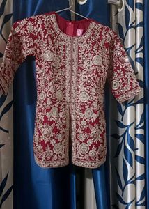 Elegant Red Embroidered Girls' Outfit