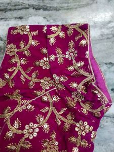 Magenta Velvet Blouse With Zari Embroidery