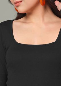 Black Square Neck Long Sleeve Top