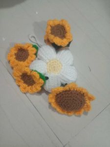 Crochet Flower and Sunflower Hair Clips