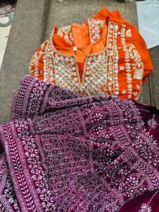 Embroidered Orange & Purple Lehenga Choli Set
