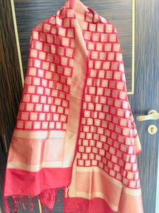 Red & Gold Banarasi Silk Dupatta
